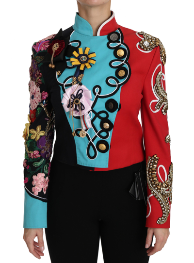 Shop Dolce & Gabbana Coat Crystal Floral Baroque Sicily  Women's Jacket In Red