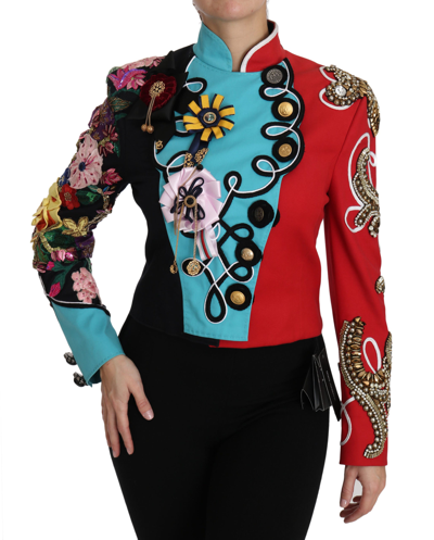 Shop Dolce & Gabbana Coat Crystal Floral Baroque Sicily  Women's Jacket In Red