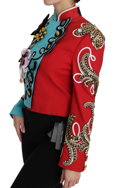 Shop Dolce & Gabbana Coat Crystal Floral Baroque Sicily  Women's Jacket In Red