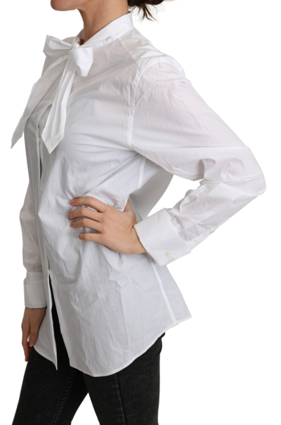 Shop Dolce & Gabbana Elegant Scarf Neck Cotton Women's Blouse In White