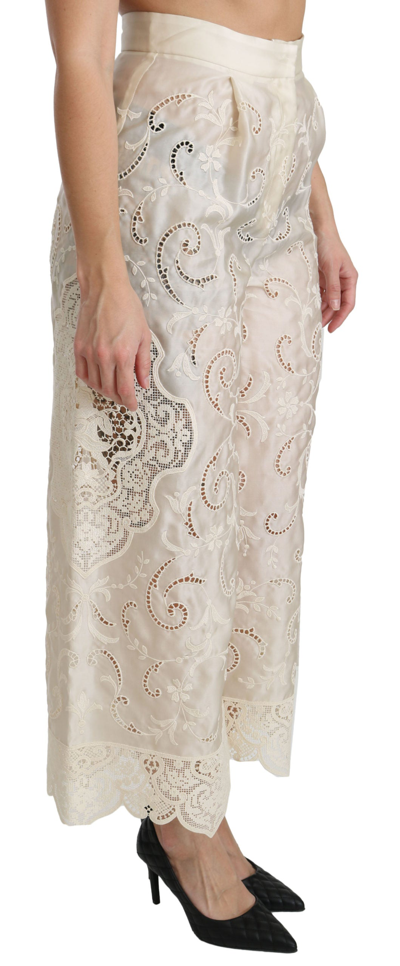 Shop Dolce & Gabbana Cream Lace High Waist Palazzo Cropped Women's Pants