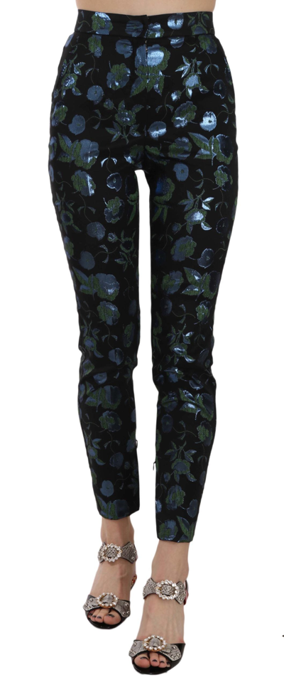 Shop Dolce & Gabbana Cropped Floral Jacquard Skinny Women's Pants In Black