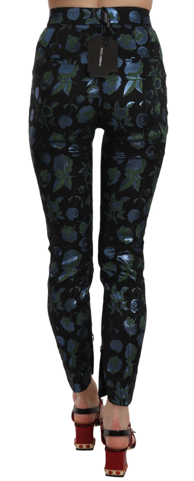 Shop Dolce & Gabbana Cropped Floral Jacquard Skinny Women's Pants In Black