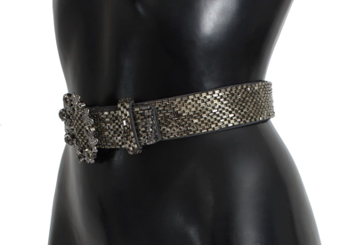 Shop Dolce & Gabbana Crystal Buckle Sequined Waist Women's Belt In Gray
