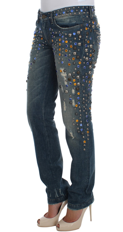 Shop Dolce & Gabbana Crystal Embellished Girly Slim Fit Women's Jeans In Blue