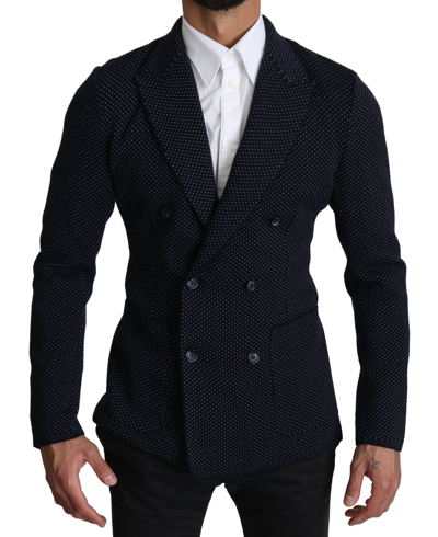 Shop Dolce & Gabbana Dark Blue Dotted Double Breasted Coat Men's Blazer