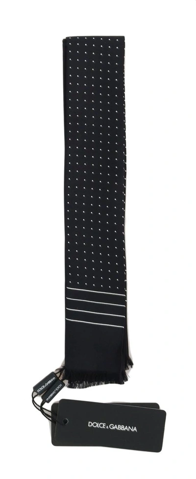 Shop Dolce & Gabbana Dark Blue Polka Dotted Silk Men's Scarf