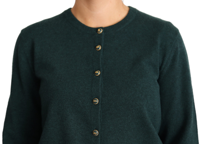 Shop Dolce & Gabbana Dark Green Cashmere Crewneck Cardigan Women's Sweater