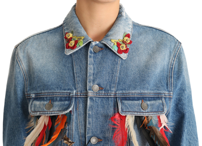 Shop Dolce & Gabbana Floral Embroidered Denim Elegance Women's Jacket In Blue