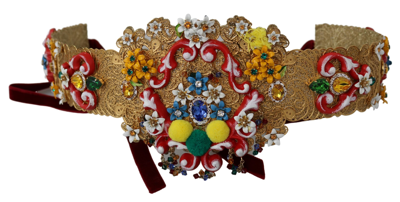 Shop Dolce & Gabbana Golden Floral Crystal Embellished Waist Women's Belt In Multicolor