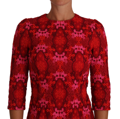 Shop Dolce & Gabbana Floral Crochet Lace Red Pink Sheath Women's Dress