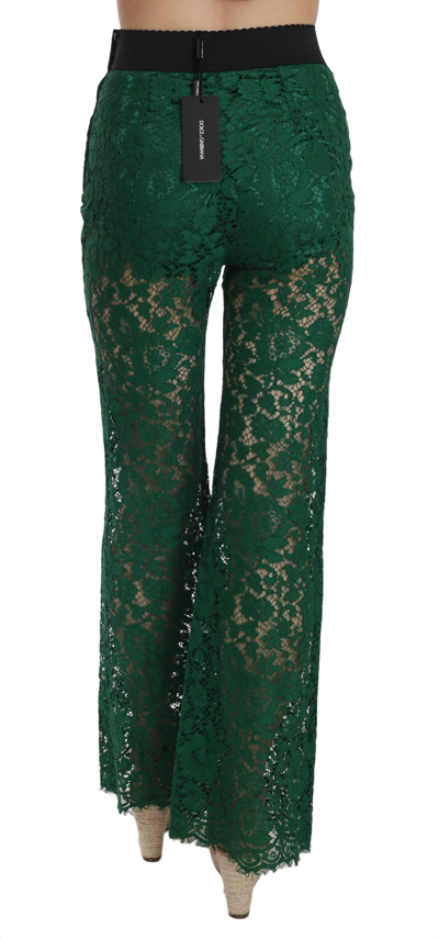 Shop Dolce & Gabbana Floral Lace Green Palazzo Trouser Women's Pants