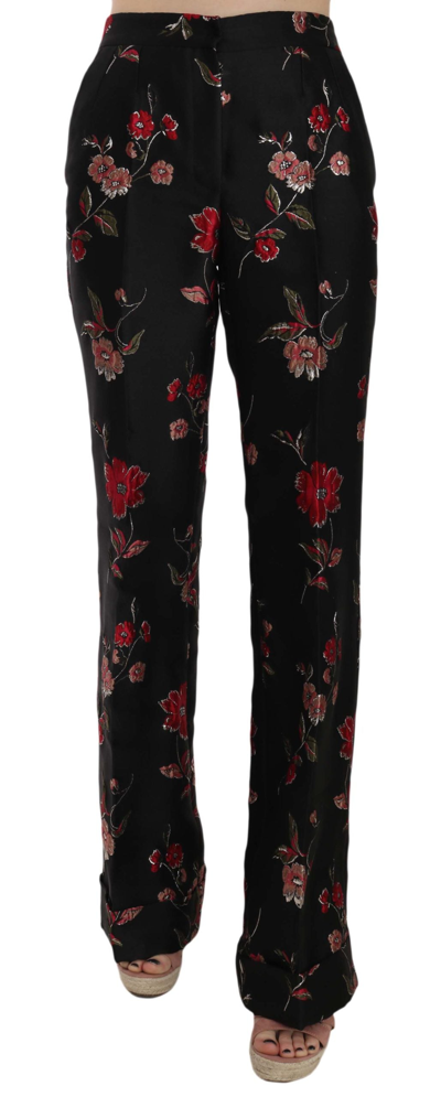 Shop Dolce & Gabbana Floral Print Black Boot Cut Trouser Women's Pants