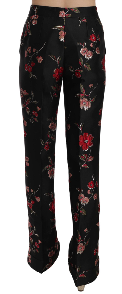 Shop Dolce & Gabbana Floral Print Black Boot Cut Trouser Women's Pants