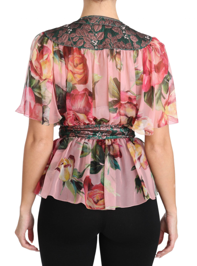 Shop Dolce & Gabbana Floral Print Silk Shirt With Pussy Bow Women's Rose In Pink