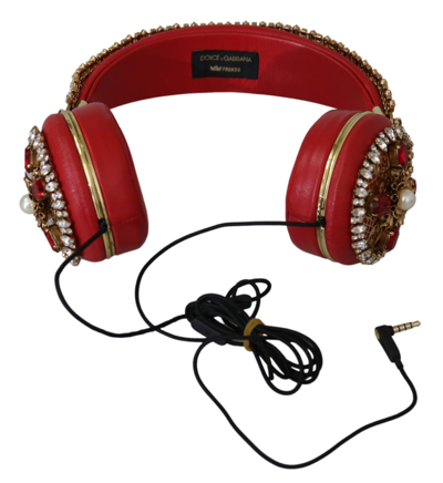 Shop Dolce & Gabbana Frends Leather Red Floral Crystal Headset Women's Headphones