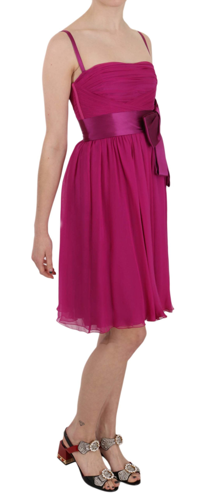 Dolce & Gabbana Fuchsia Pink Bow Silk Sleeveless Dress In Pink