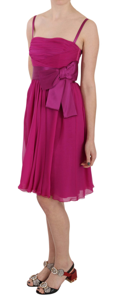 Dolce & Gabbana Fuchsia Pink Bow Silk Sleeveless Dress In Pink