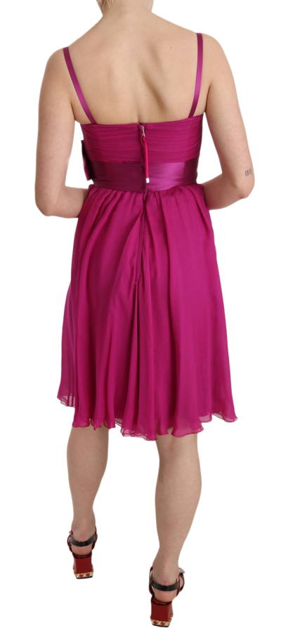 Shop Dolce & Gabbana Elegant Fuchsia Pink Silk Bow Front Women's Dress