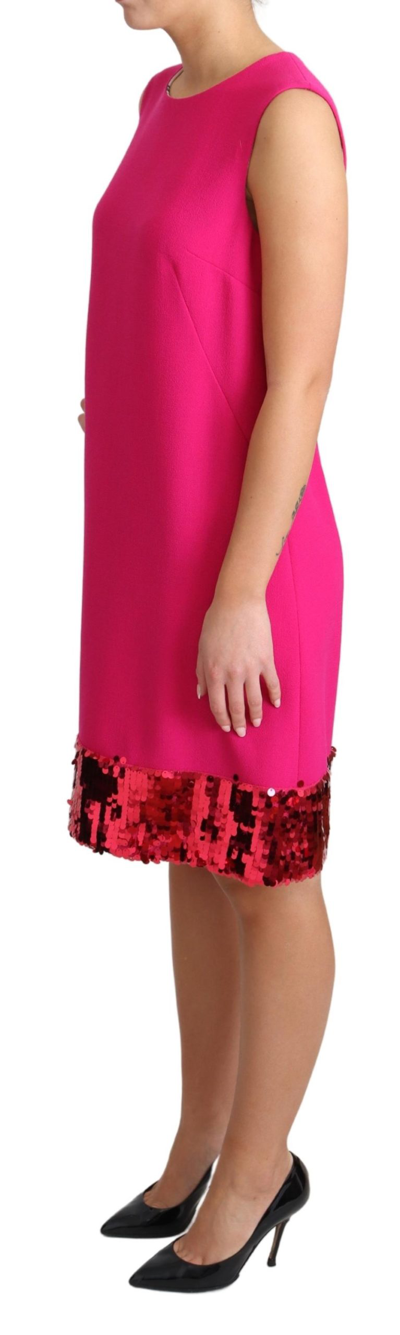 Shop Dolce & Gabbana Fuchsia Wool Sequin Shift Sleeveless Women's Dress In Pink