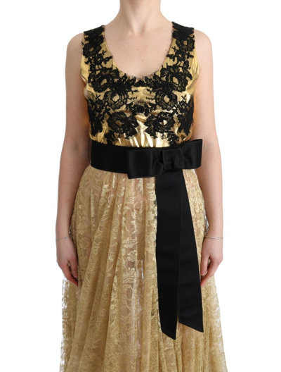 Shop Dolce & Gabbana Gold Black Floral Lace Women's Dress