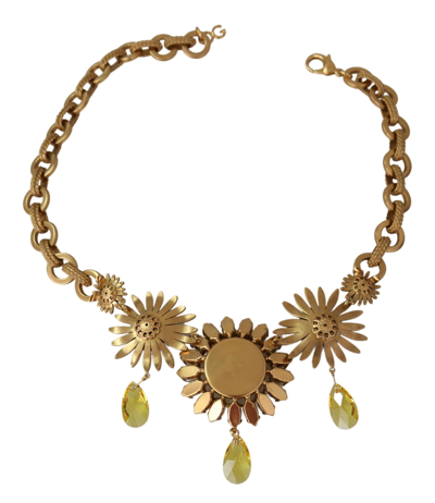 Shop Dolce & Gabbana Elegant Gold Floral Crystal Statement Women's Necklace