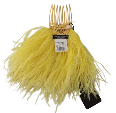 Shop Dolce & Gabbana Gold Brass Clear Crystal Feather Comb Hair Grip Women's Stick In Yellow