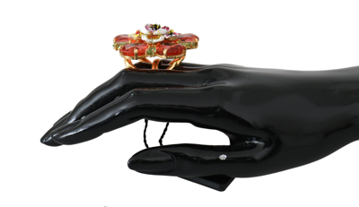 Shop Dolce & Gabbana Gold Brass Orange Crystal Floral Accessory Women's Ring