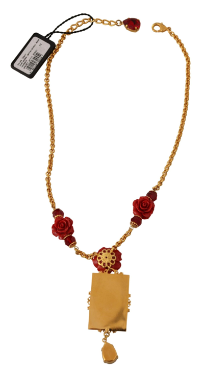 Shop Dolce & Gabbana Gold Tone Charm Necklace With Crystal Women's Pendant