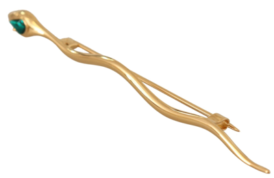 Shop Dolce & Gabbana Gold Brass Snake Green Crystal Lapel Pin Men's Brooch
