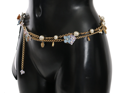 Shop Dolce & Gabbana Gold Chain Crystal Butterfly Flower Women's Belt