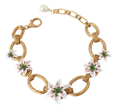Shop Dolce & Gabbana Gold Chain Lilium Floral Choker Statement Jewelry  Women's Necklace
