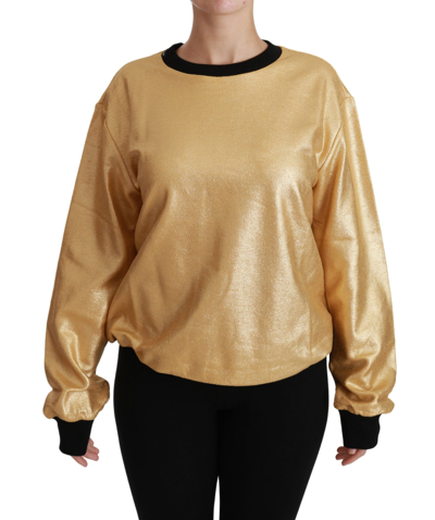 Shop Dolce & Gabbana Gold Cotton Crewneck Pullover Women's Sweater