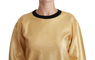 Shop Dolce & Gabbana Gold Cotton Crewneck Pullover Women's Sweater