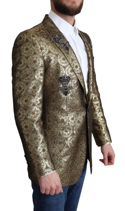 Shop Dolce & Gabbana Gold Crystal Crown Bee Martini Blazer Men's Jacket