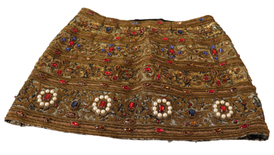 Shop Dolce & Gabbana Gold Crystal Jacquard High Waist Women's Skirt