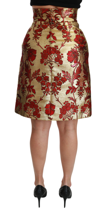 Shop Dolce & Gabbana Gold Floral Jacquard High Waist Mini Women's Skirt