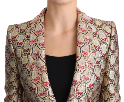 Dolce & Gabbana Gold Floral Sequined Blazer Coat Jacket In Gold