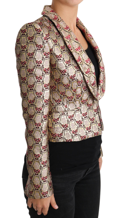 Dolce & Gabbana Gold Floral Sequined Blazer Coat Jacket In Gold