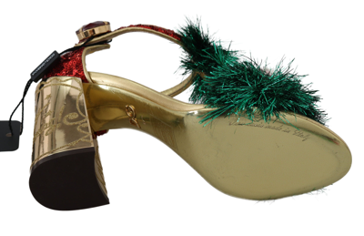 Shop Dolce & Gabbana Gold Leather Crystal Christmas Sandals Women's Shoes