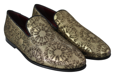 Shop Dolce & Gabbana Gold Jacquard Flats Mens Loafers Men's Shoes