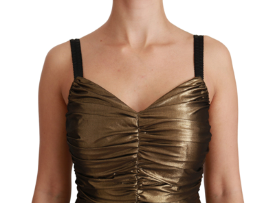 Shop Dolce & Gabbana Gold Metallic Stretch Bodycon Ruched Women's Dress