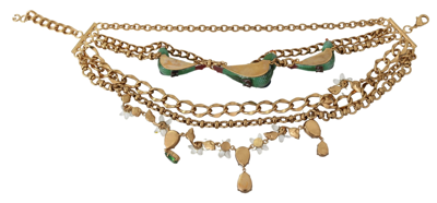 Shop Dolce & Gabbana Exquisite Crystal And Brass Women's Necklace In Gold