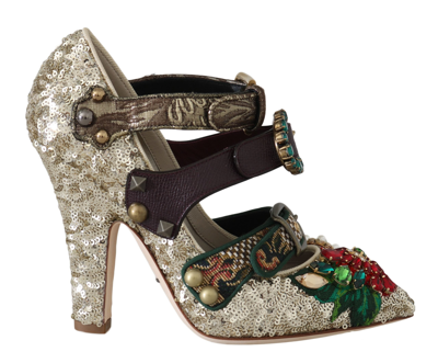 Shop Dolce & Gabbana Gold Sequined Crystal Studs Women's Heels