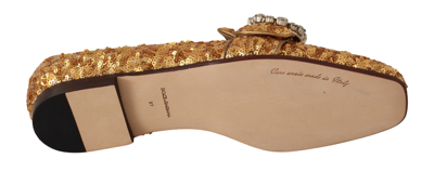 Shop Dolce & Gabbana Gold Sequin Crystal Flat Women Loafers Women's Shoes