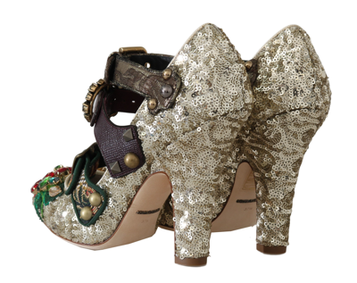 Shop Dolce & Gabbana Gold Sequined Crystal Studs Women's Heels