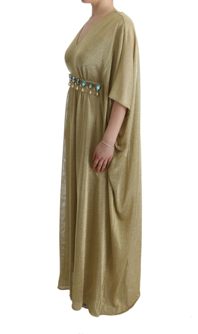 Shop Dolce & Gabbana Gold Shift Long Blue Crystal Women's Dress