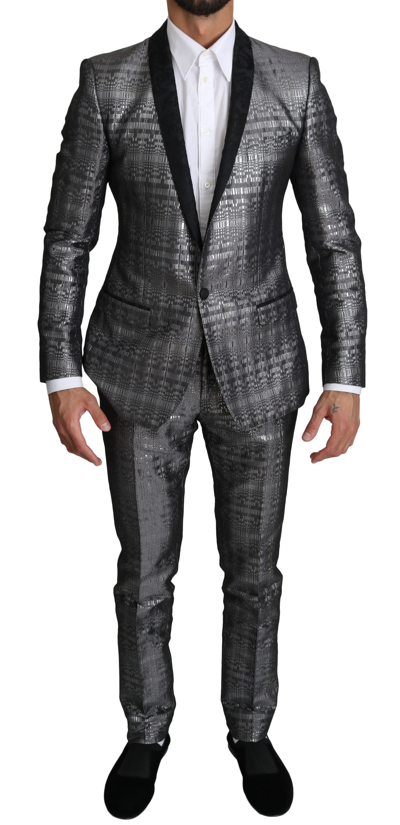 Shop Dolce & Gabbana Elegant Silver Patterned Men's Men's Suit