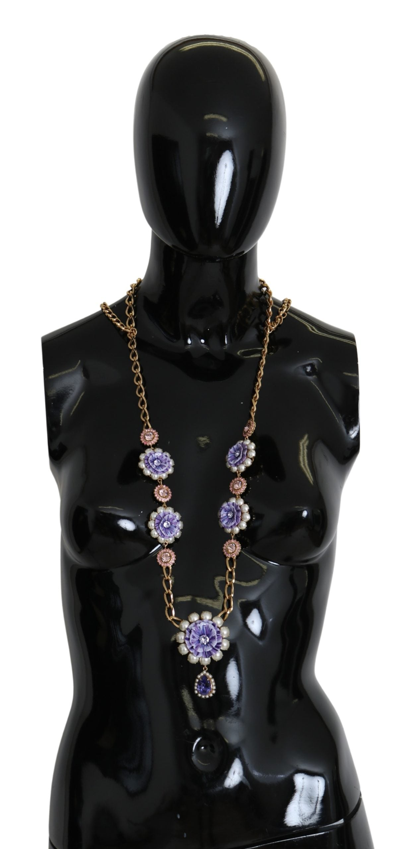 Shop Dolce & Gabbana Elegant Gold-tone Charm Necklace With Floral Women's Motif