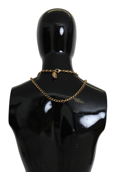 Dolce & Gabbana Gold Tone Floral Crystals Purple Embellished Necklace In Gold